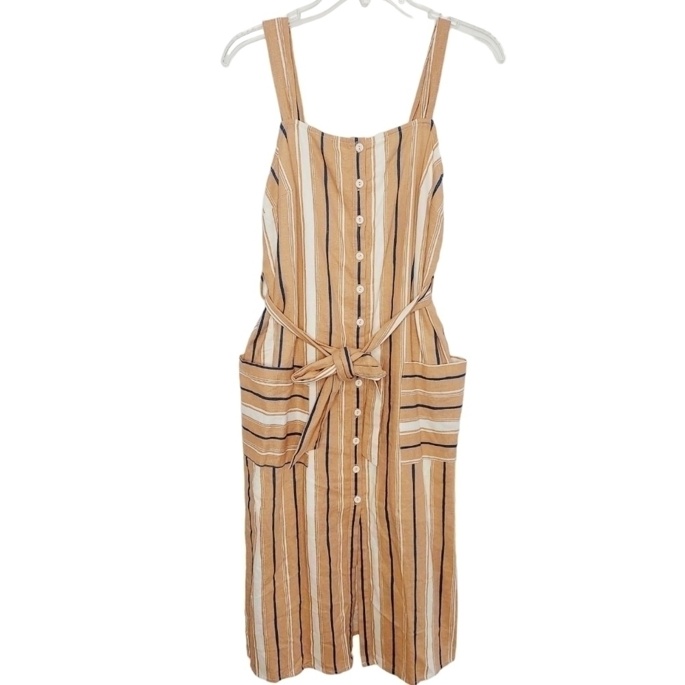 Lost + Wander Sun Dress XS Peach Stripe Button Front Lined Linen Blend NWOT